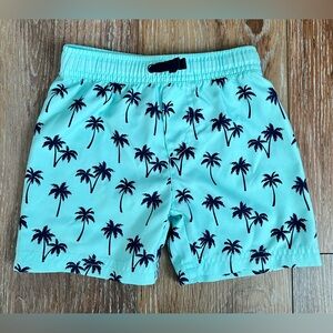 Hudson Baby Boy Swim Trunk Turquoise & Navy Palm Tree Print Size 24 Month
